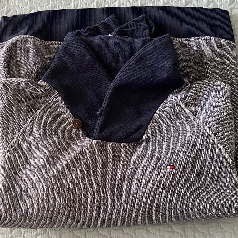 Tommy Hilfiger Gray Sweater with Navy Shawl Turtleneck